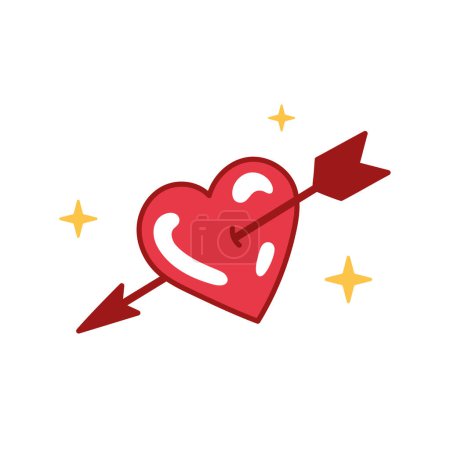 Illustration for Heart with arrow icon doodle style. Vector illustration for Valentines day. Vintage tattoo. Fall in love concept. Hand drawn clip art. - Royalty Free Image