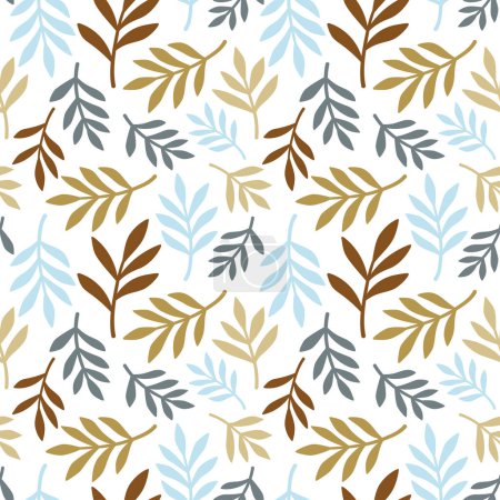 Illustration for Artistic seamless pattern with abstract leaves and branches on a white background. Trendy abstract pattern in nature colors. Vector design for paper, textile, interior decor. - Royalty Free Image