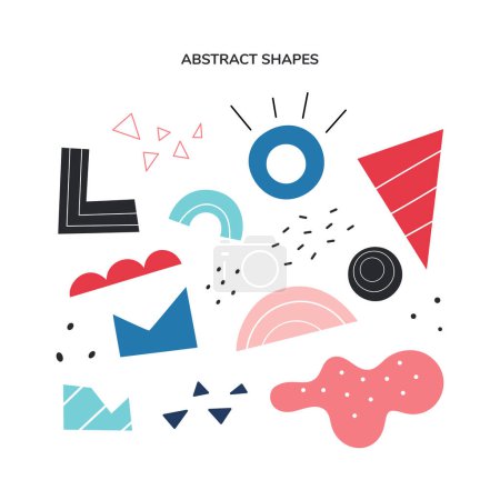 Illustration for Abstract geometric shapes Collection. Vector Hand drawn various shapes and doodle objects for design. Abstract contemporary modern style set. Trendy colorful illustration. Stamp texture. - Royalty Free Image
