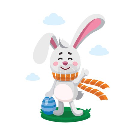 Ilustración de Conejo de Pascua, conejo, liebre muestra el signo de pulgar hacia arriba. Ilustración digital vectorial. Diseño plano. Estilo de dibujos animados. Carácter pascual, mascota. Concepto de caza del huevo - Imagen libre de derechos