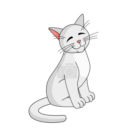 Turkish angora cat character in cartoon style. Vector illustration isolated on white background. Turkish Angora cat breed.