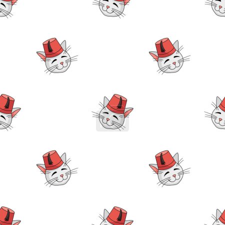 Turkish angora cat character wearing Turkish fez Vector illustration. Cat in a fez. Head of cat. Vector illustration isolated on white background.