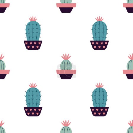 Illustration for Cute cacti in boho style. Cactus seamless pattern. Trendy boho pattern. Cacti fabric print design. Succulent textile. Flat design, doodle style, white background - Royalty Free Image