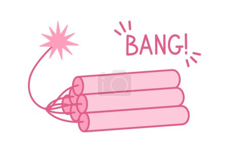 Pink core alight dynamite. Cowboy western and wild west theme concept. Hand drawn vector illustration. Doodle icon. Pink alight sticks of dynamite