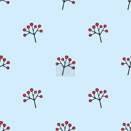 Hand drawn rowan branch, botany element. Seamless pattern with rowan branch. Vector illustration in Doodle style. Rural Seamless pattern for designing clothes, textile.