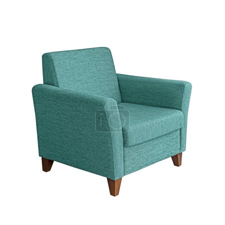 Classic armchair art deco style in turquoise fabric with wooden legs isolated on white background with clipping path. Series of furniture