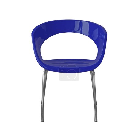 Téléchargez les photos : Chaise de bureau en plastique bleu marine avec pieds en métal chromé isolé sur fond blanc avec chemin de coupe. Série de meubles, vue de face - en image libre de droit