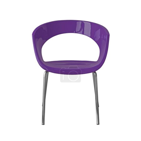 Téléchargez les photos : Chaise de bureau en plastique violet avec pieds en métal chromé isolé sur fond blanc avec chemin de coupe. Série de meubles, vue de face - en image libre de droit
