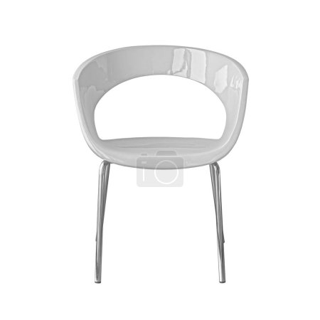 White plastic office chair with chrome metal legs isolated on white background with clipping path. Series of furniture, front view