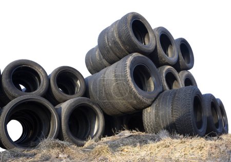 Photo for Stack of used tyres, isolatd on white - Royalty Free Image