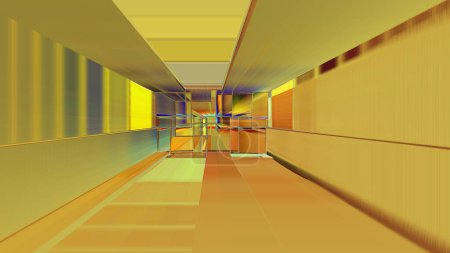 Photo for Golden abstract 3d pattern of squares inside a corridor - Royalty Free Image