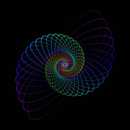 Photo for Spiral shape formed by rotating ellipse in spectrum colors, on black background. - Royalty Free Image