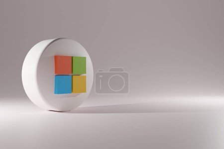 Téléchargez les photos : Icône Microsoft Windows isolé. Illustration 3D. Microsoft 3D Rendu Gros plan. Logo de marque Microsoft. Modèle de conception simple minimaliste de logo Microsoft. Copier l'espace 3D. - en image libre de droit