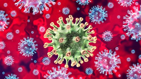 Coronavirus-Variantenausbruch als omicron-Subvariante und Covid-19-Infektionsgrippe-Hintergrund als gefährliche Grippefälle als medizinisches Pandemierisikokonzept mit Krankheitszellen als 3D-Renderer