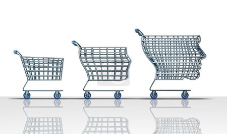 Customer development and retail shopper concept as a shopping cart evolving and growing into an intelligent buyer as a business sales strategy growth with 3D render elements