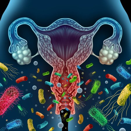 Bacterial Vaginosis concept as a vaginal inflammation caused by bacteria infection in the vagina with 3D illustration elements.