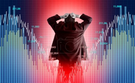 Recession fear and economy business contraction cycle decline or declining business activity and economic crisis or international decline and economic fall or falling with a downward trend as a financial concept in a 3D illustration style.
