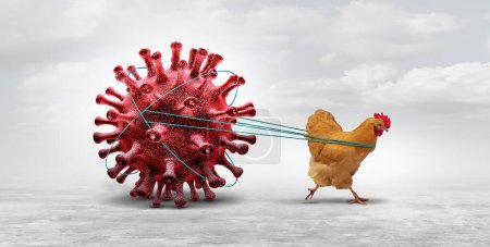 Vogelgrippe und Vogelgrippe Krise und Geflügelvirus als Hühnervirus infiziert von Geflügelbeständen als Gesundheitsrisiko für globalen Infektionsausbruch und Krankheitsbekämpfungskonzept oder landwirtschaftliches Sicherheitssymbol mit 3D-Illustrationselementen.