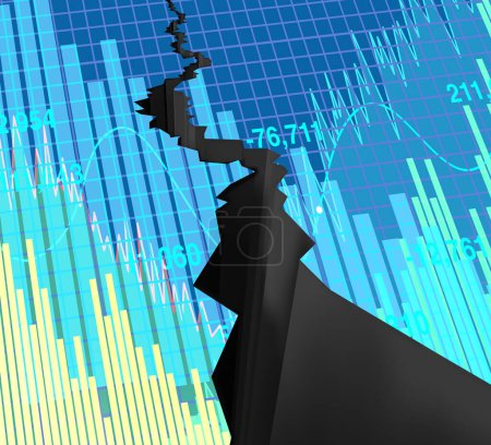 Fragile Economy and financial crisis as a stock market crash business concept representing securities and share price loss or a recession risk and market volatility with 3D illustration elements.