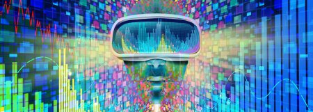 KI Investitionen in die Metaverse und künstliche Intelligenz finanzielle und wirtschaftliche virtuelle Realität oder Internet-futuristisches Banking-Symbol mit VR-Technologie im 3D-Illustrationsstil.
