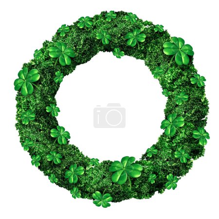 Saint Patricks Day Festive Wreath as a March celebration of Irish origin as a decorative green Holiday graphic element to celebrate St Patrick with 3D illustration elements. 