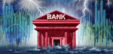 Bank Collapse and Bank volatility Crisis or global credit system falling in debt as a financial instability or insolvency concept as an urgent business liquidity problem as a 3D illustration.