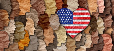Gedenktag der Vereinigten Staaten USA als föderaler Feiertag Trauer um gefallene Soldaten des Militärs und Ehrung des Todes der US-Streitkräfte als vielfältige Hände, die sich zusammenschließen, um die Nation als Herzform zu ehren.