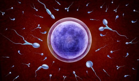 Trastorno de la esperma y concepto de infertilidad y reproducción masculina como espermatozoides microscópicos anormales o células espermatozoides nadando hacia un óvulo para fertilizar como símbolo de urología como representación 3D.