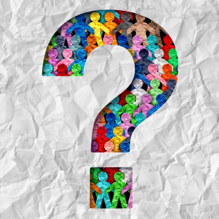 Public Information and Employee Diversity questions and worker inclusion info in the workplace as diverse people working together in society and cultural tolerance and integration issues.