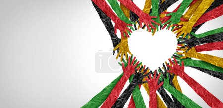 Freedom Day unity and Love and Juneteenth or June 19 as a holiday or June Teenth as hands in a heart shape commemorating the end of slavery as a Social justice concept or Emancipation and equal rights celebration.