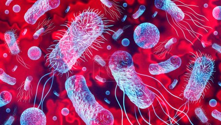 Bacteria outbreak and bacterial infection background as dangerous bacteriology germ strain pandemic as a medical health risk  of pathogens concept with disease cells as a 3D render