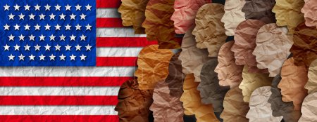 Unabhängigkeitstag USA Feier als 4. Juli oder 4. Nationalfeiertag Sommerfest als Hochburg der Vielfalt und vielfältigen amerikanischen Kultur Stolz zusammen als multikulturelle Einheit mit einer Flagge der Vereinigten Staaten von Amerika.