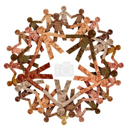Multicultural Society and Multiculturalism with ethnic groups and Global Unity or World diversity and earth day international culture as a concept of diversity and people cooperation holding hands together.