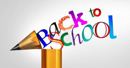 Back to School symbol as the start of high school or elementary as a celebration to education and a welcome to opening of a learning and educational academic facility for students as a 3D illustration.
