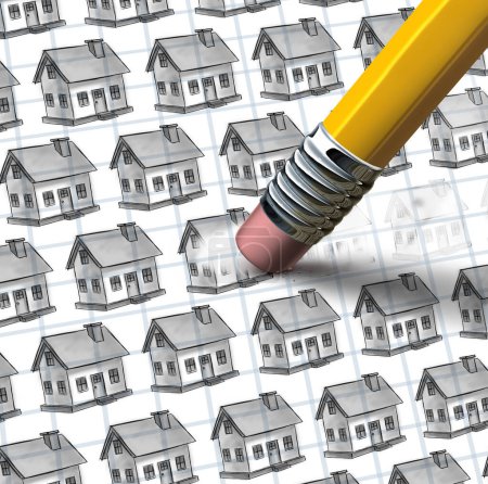 Accroissement de l'itinérance et crise du logement et pénurie de logements comme symbole de crise hypothécaire et manque de logement comme problème d'approvisionnement immobilier et concept résidentiel avec des éléments d'illustration 3D.