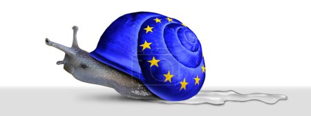 Ralentissement économique dans l'UE et ralentissement de la croissance de l'Union européenne et ralentissement de l'économie européenne à Bruxelles comme en Allemagne, en France et en Italie Ralentissement de la croissance en tant que défi financier de l'euro ou problèmes de stagnation dans un illus 3D