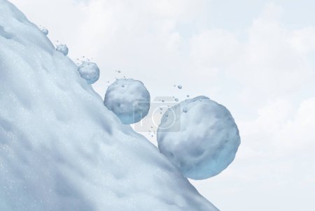 Effet boule de neige Métaphore comme un concept d'entreprise de l'accumulation financière ou d'entreprise comme un symbole exponentiel progressif de croissance et d'expansion comme une petite boule de neige devient énorme avec le temps comme une icône de mise à l'échelle stratégique.