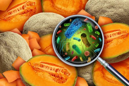 Cantaloup Bactéries Contamination et éclosion de Salmonella en tant que bactérie de produits frais Santé publique et germes sur les fruits et légumes comme risque pour la santé lié à l'ingestion d'aliments contaminés.