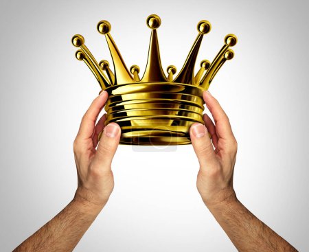 Krönung der Krönungskrone als Person, die einen goldenen oder goldenen Kopfschmuck verleiht oder verleiht, als Ehre, die Königtum und Reichtum repräsentiert, als Symbol des Monarchen für Adel und Führung