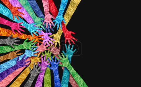 Inklusion und Mitgliedschaft und Zugehörigkeitskonzept als Symbol der Akzeptanz und Integration mit Vielfalt und Unterstützung unterschiedlicher Kulturen als unterschiedliche Rassen und als Symbol der Einheit, das die Hände zusammenhält.