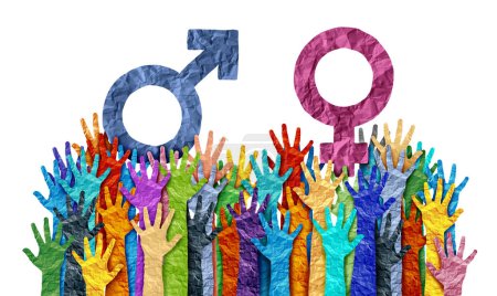 Igualdad de género e igualdad de derechos como símbolo masculino y femenino apoyado justamente por la sociedad que lucha contra la desigualdad y la discriminación sexual o el sexismo como metáfora de la conciencia injusta sobre el sesgo de género.