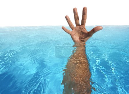 Drowning Background and Pool supervision and safety or water activity risk as a desperate human hand urgently reaching for help representing the danger of aquatic activities.