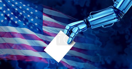 United States AI Vote oder künstliche Intelligenz in den USA bei Wahlen als amerikanische Technologiewahl oder Roboterwähler oder Desinformation zur US-Wahl bei einer politischen Wahl und automatisierte Abstimmung.