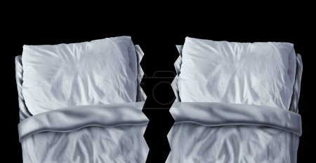 Schlafen als glückliche Paare in getrennten Schlafzimmern und schlafen getrennt, da sie sich kein Bett teilen, das so emotional ist wie eine Schlafscheidung.