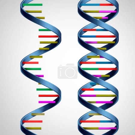 RNA und DNA-Konzept als Desoxyribonukleinsäure oder Ribonukleinsäure als biologische Moleküle als Symbol der Evolution des Lebens und der genetischen Sequenzierung.