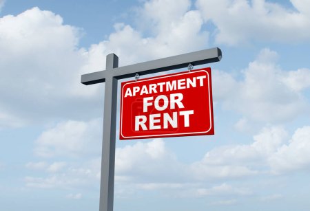 Wohnung zur Miete als Werbetafel für Immobilien, die die Vermietung von Wohnungen oder Mieten durch Werbung mit einem Makler oder Vermieter vermarktet.