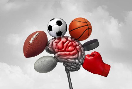 Lesiones cerebrales deportivas como una lesión deportiva que causa una conmoción cerebral como el hockey sobre fútbol, el baloncesto, el boxeo y el fútbol como equipos o atletas que chocan contra una cabeza humana..