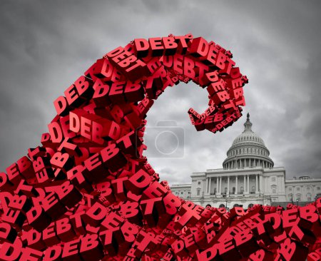 US Debt Danger as the American economy in crisis or  financial trouble due to spending with a fear of ballooning deficit in the United States economic situation as a huge risk to Washington.
