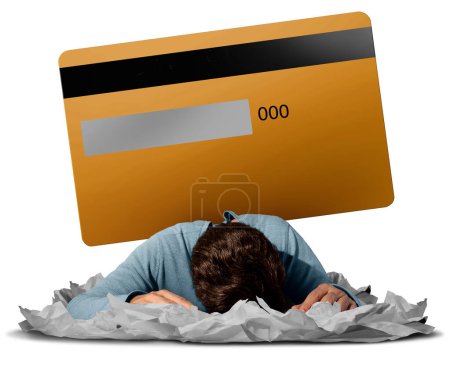 Deuda de tarjetas de crédito Estrés y carga económica financiera o morosidad de préstamos como alto interés endeudamiento pesada carga como cargos atrasados para los préstamos al consumo o saldo vencido de la tarjeta