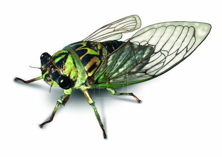 Cicada ou Cicala bug sur fond blanc après une longue hibernation souterraine comme symbole de la nature et de l'éducation entomologique pour les gros insectes.